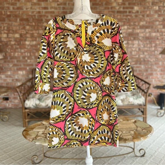 J. Crew Ratti Electric Kiwi Dress Yellow Pink Shift Mini 0 - Picture 4 of 17